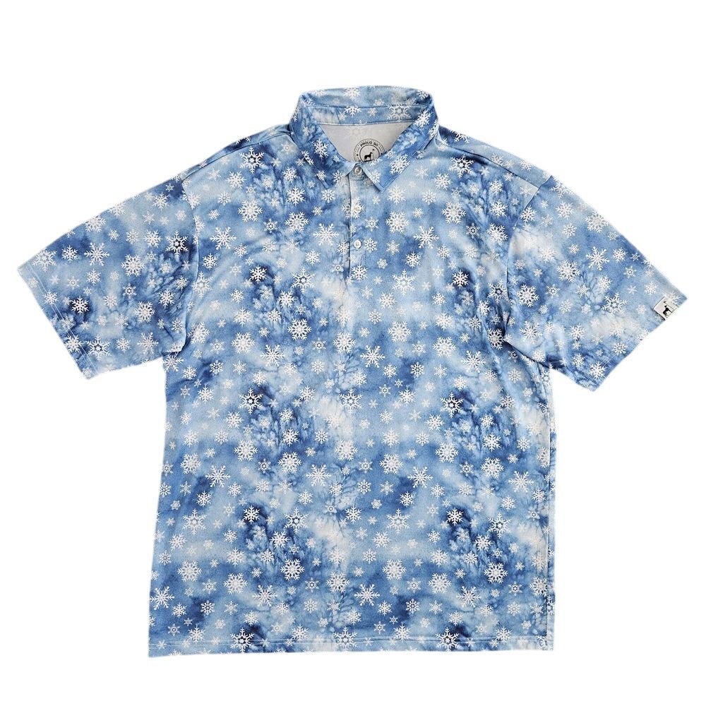 Proud 90 Golf Is Fun (Mens Size 2XL)‎ Polo Shirt Blue Winter Snow Flake Print